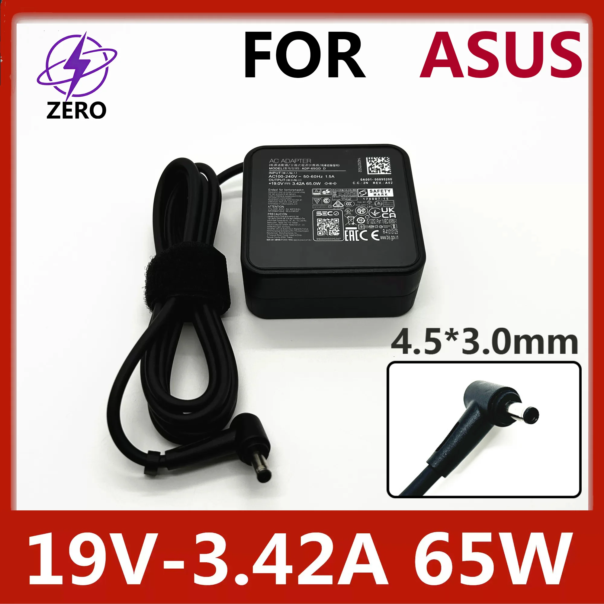 Original 65W 19V3.42A 4.5*3.0mm Laptop Charger Adapter for Asus X1605V Pro0551 Px555C Vivobook 14 X1405V