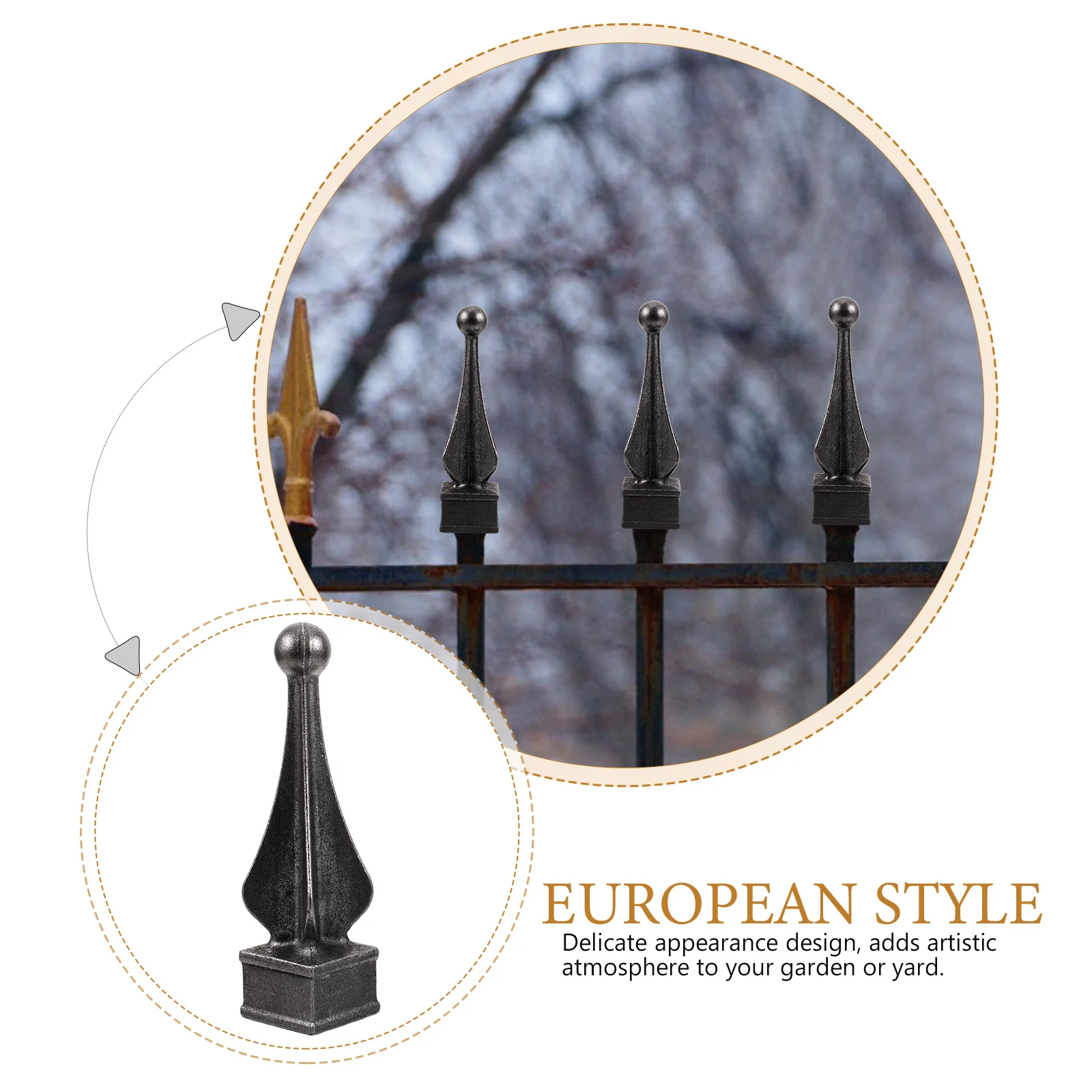 

Wrought Iron Accessories European Style Garden Yard Finials Metal Fences Post Caps Sturdy Fence Parts Decorative Fence