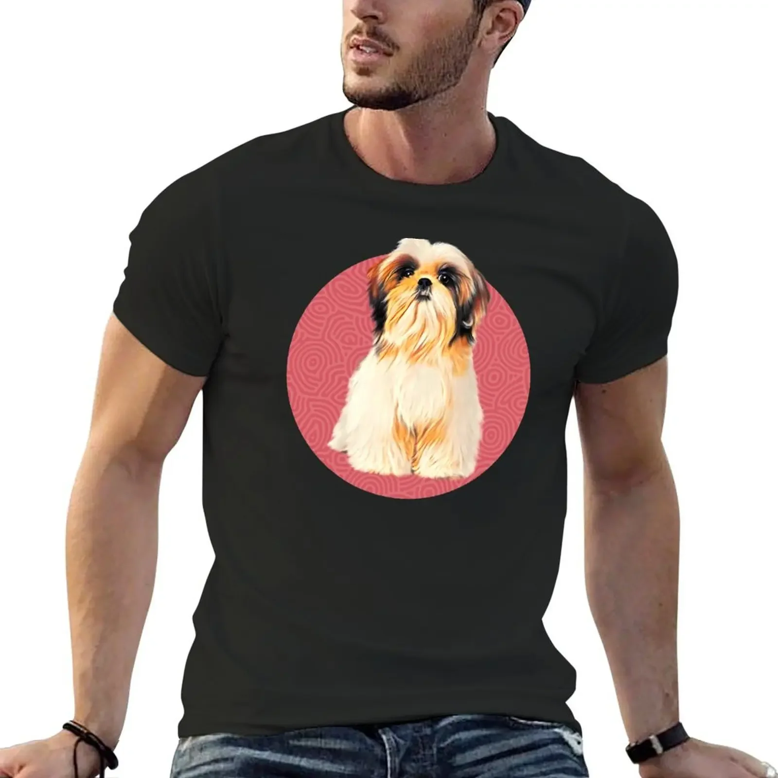 Cute Shih-Tzu dog illustration with fun colors T-Shirt anime t shirts anime tshirt tops baggy shirts men clothes