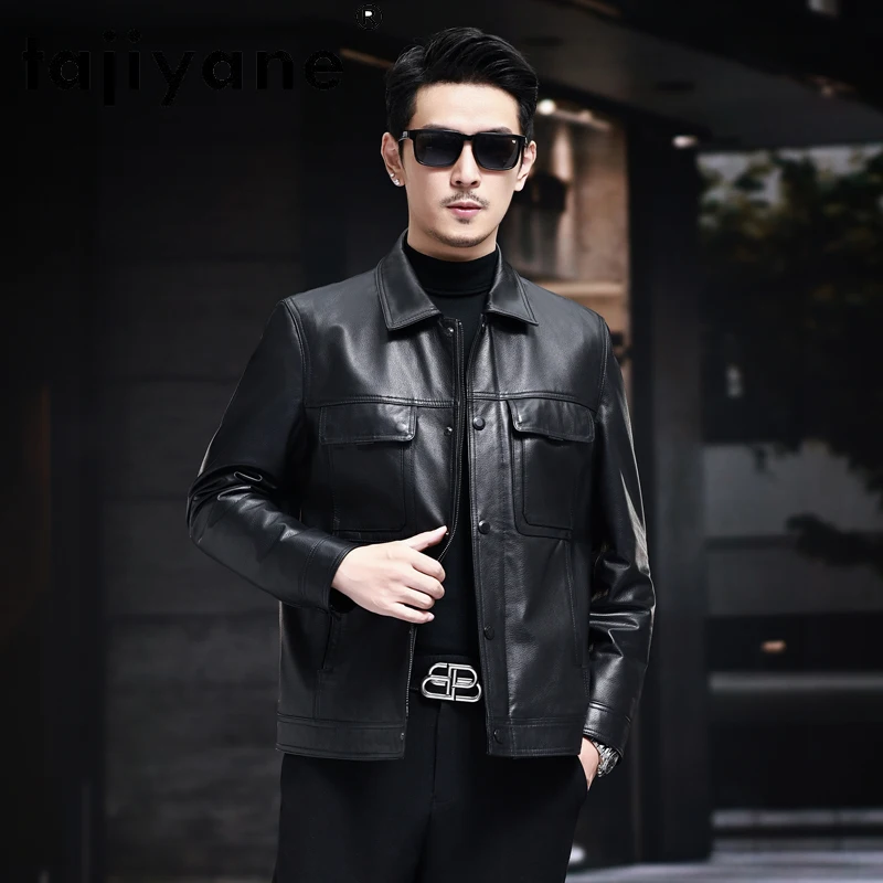 

Tajiyane COW LEATHER Head Layer Cowhide Jacket Men's Spring and Autumn Coat Lapel Casual Single Leather Jacket Lederjacke Herren