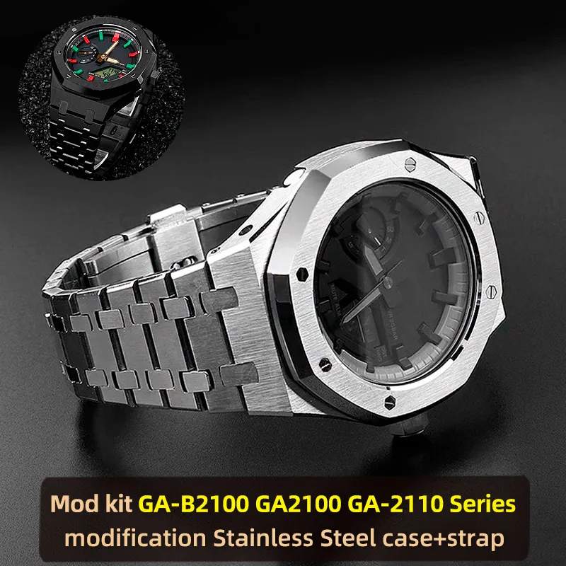 GA2100 Stainless Steel Case Strap Mod Kit AP Style For G-SHOCK Casioak GA-2100 GA-2110 GA-B2100 Modified Metal Bezel Watch Band