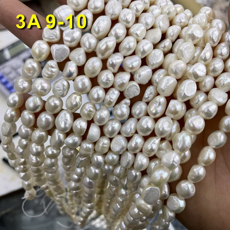 

9-10mm straight hole double-sided polished natural freshwater pearls, irregular baroque beads