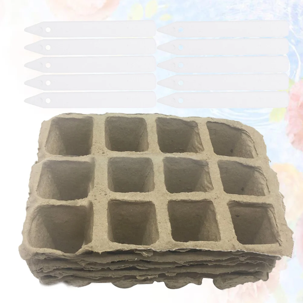 

40pcs Seedling Plant Starter Kit Biodegradable Paper Growing Trays With Plastic Markers Large Trays Tags For