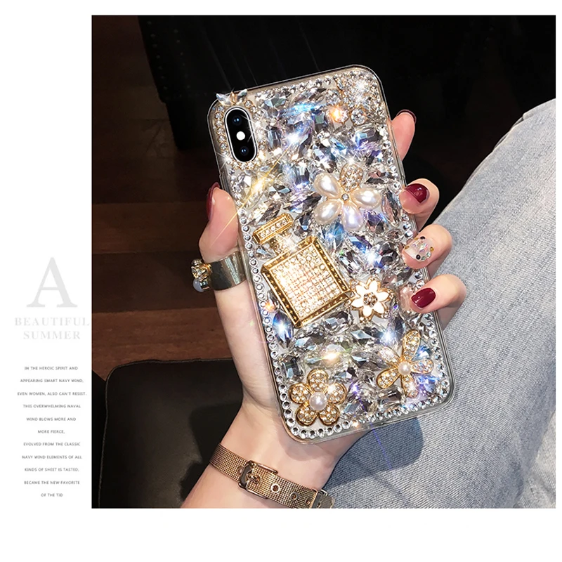 Luxury Bling Diamond Bottle Rhinestone Flower Case For Samsung A30 A50 A70S A22 A32 5G A52 A71 4G A51 A72 A73 A53 A33 Cover Case