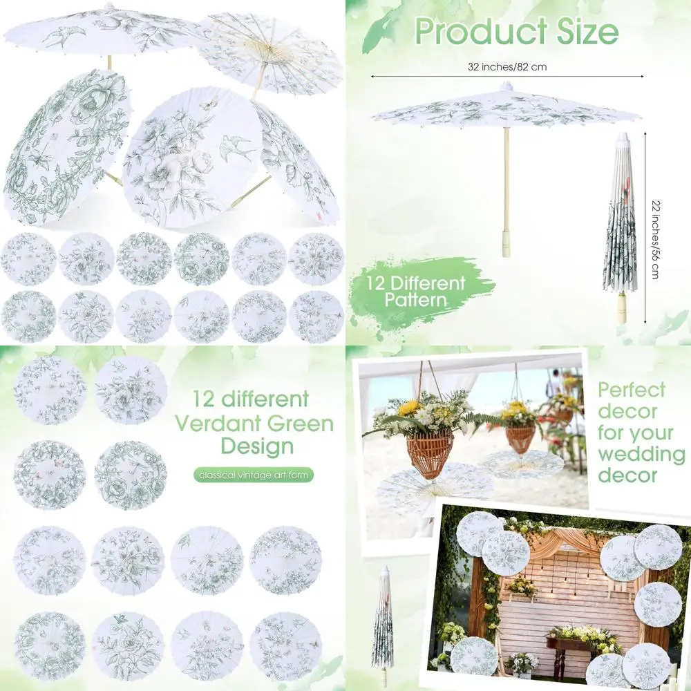 

32 Inch Bamboo Silk Chinese Japanese Wedding Umbrellas, Traditional Flower Art Umbrellas for Bridal Showers and Dance Performanc