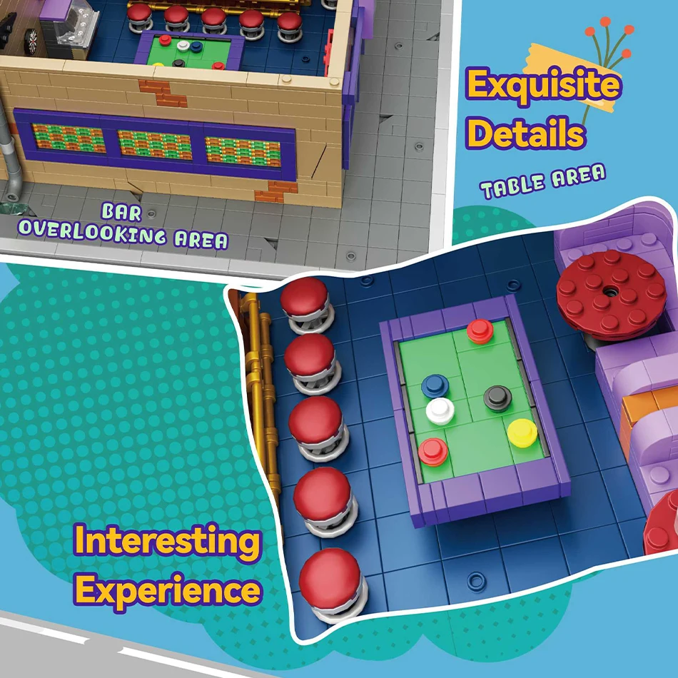 Moc cidade modular joe taverna bar vista de rua blocos de construção springfield pub arquitetura montagem tijolos brinquedos crianças adultos presente