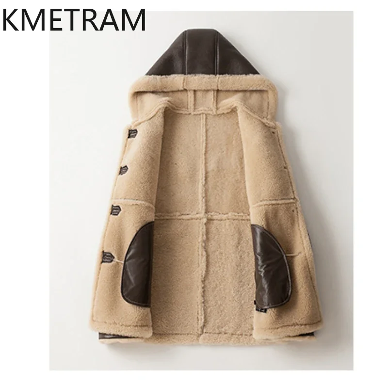 Echter Merinowolle-Pelzmantel für Damen, Kapuzenpullover, Winter-Lederjacke für Damen, natürliches Schaffell, Pelzjacken, 2024, Damenbekleidung,...