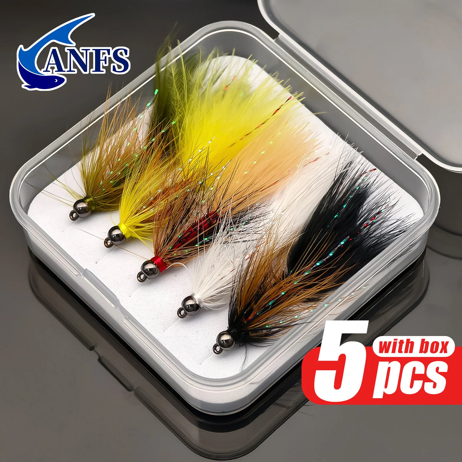 ANFS 5 قطع من الخرز النحاسي الصوفي Bugger-Streamers يطير لسمك السلمون المرقط وسمك السلمون والباس وصيد الأسماك #2
