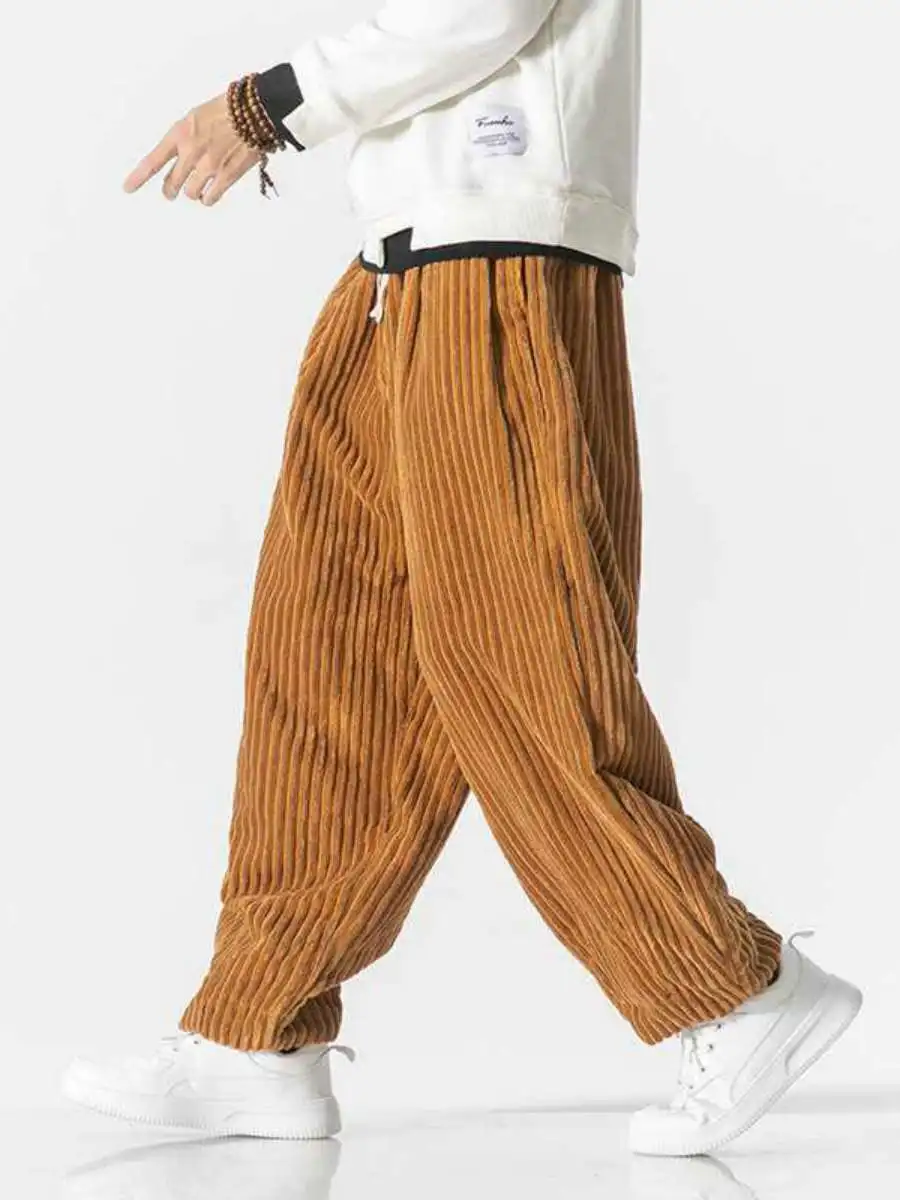 

Мужские вельветовые брюки осенне-зимние, в полоску, повседневные, свободного кроя, винтажные, в стиле Харлан, прямые, со средней посадкой, корейский стиль