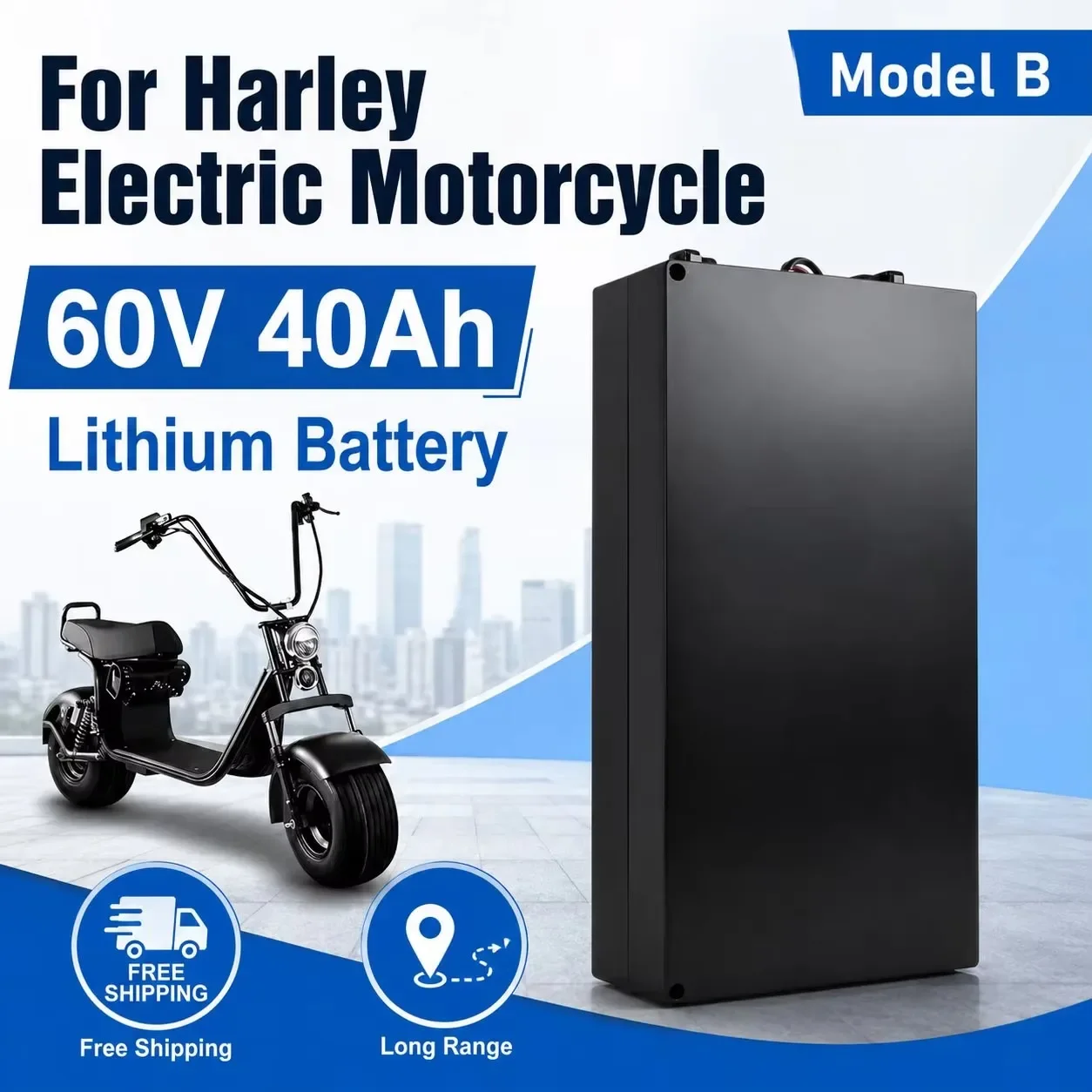 Batteria al litio impermeabile ad alta capacità per moto elettrica, 60V 40Ah, motore per scooter elettrico Harley 1000W-3000W, con BMS intelligente