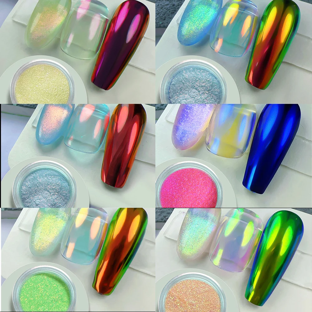 9Colors Chameleon Aurora Nail Chrome Powder Net1-2g Magic Aurora Chameleon Rubbing Powder Mirror Aurora Moonlight Glitter Powder