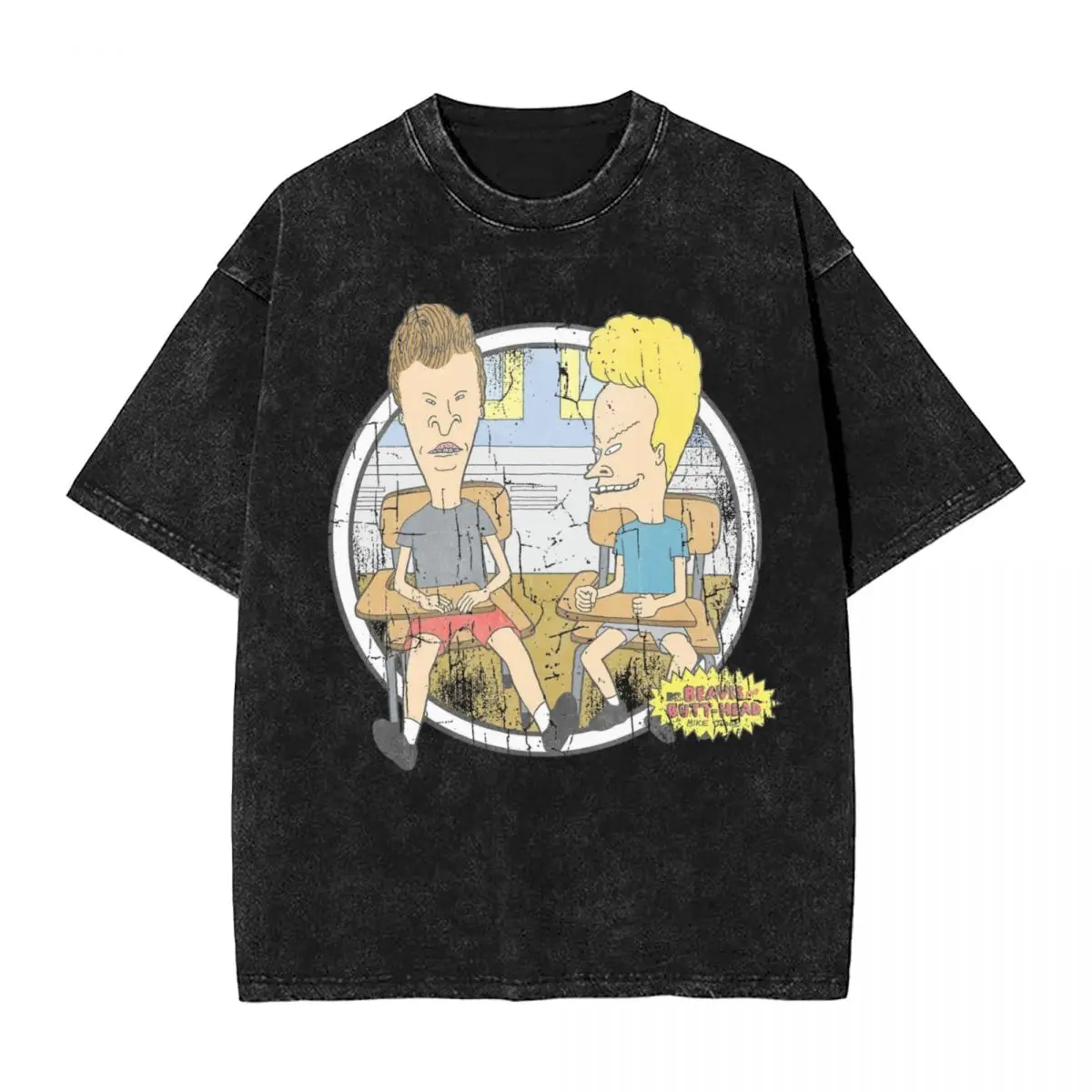 Beavis And Butt-Head Classroom T Shirt Hip Hop Washed Short Sleeve Harajuku T-Shirt for Men Women Tops Streetwear Printed Tees