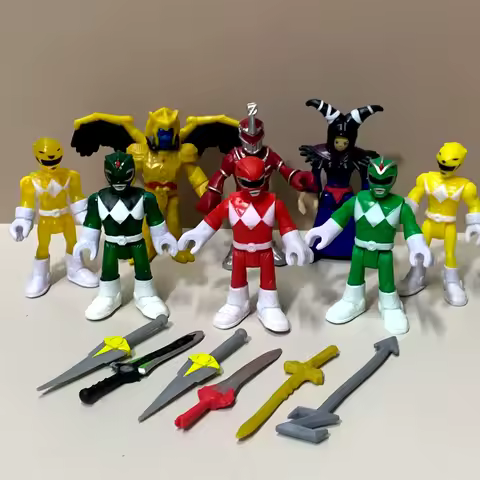 New Pack Imaginext Green Yellow Red Ranger Goldar Lord Zedd Heroes Villains Action Figures w/ Weapons Models Toys