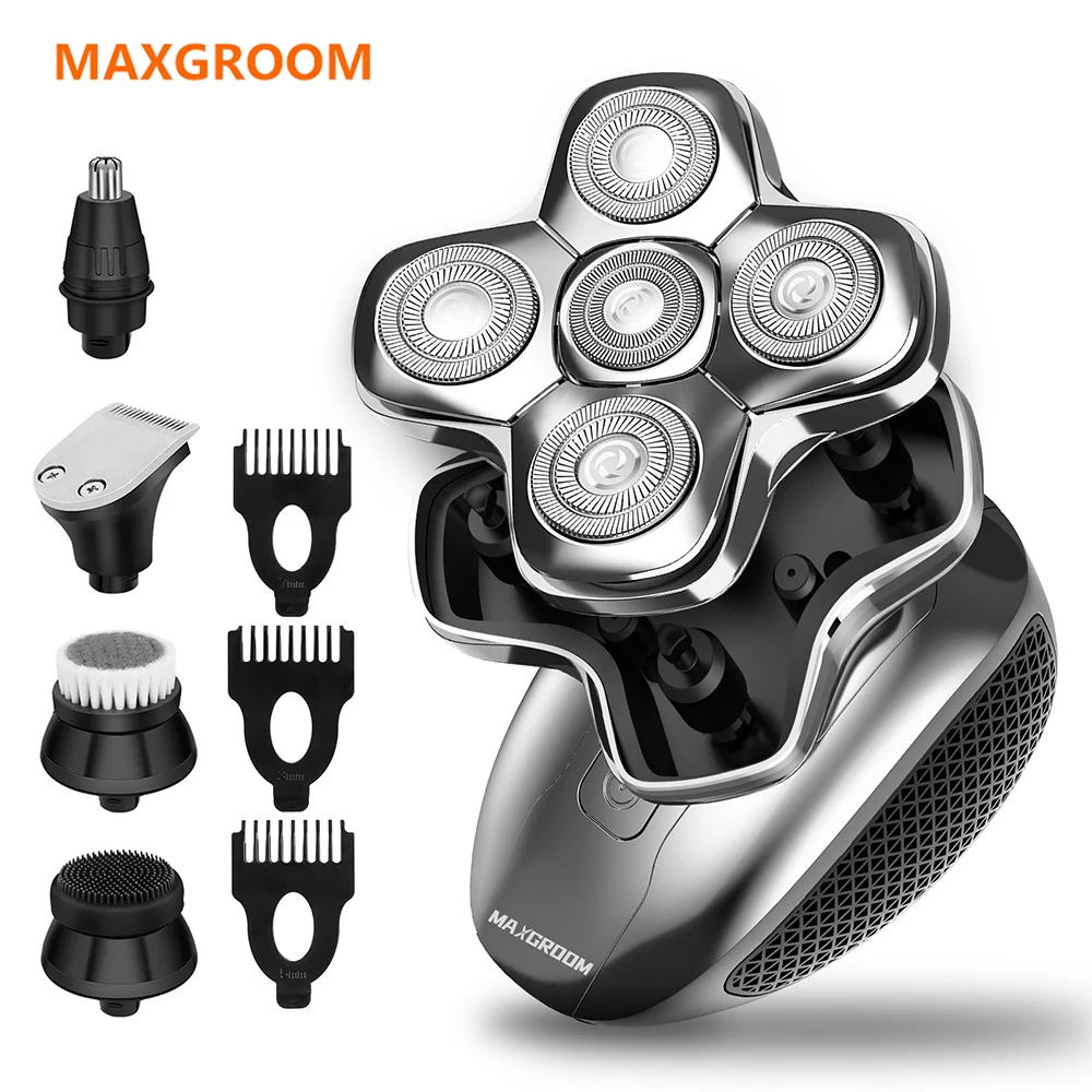 MAXGROOM Electric Head Shavers for Men 5D Floating Blade Magnetic Razor Hair Trimmer USB Rechargeable Waterproof Beard Shaver