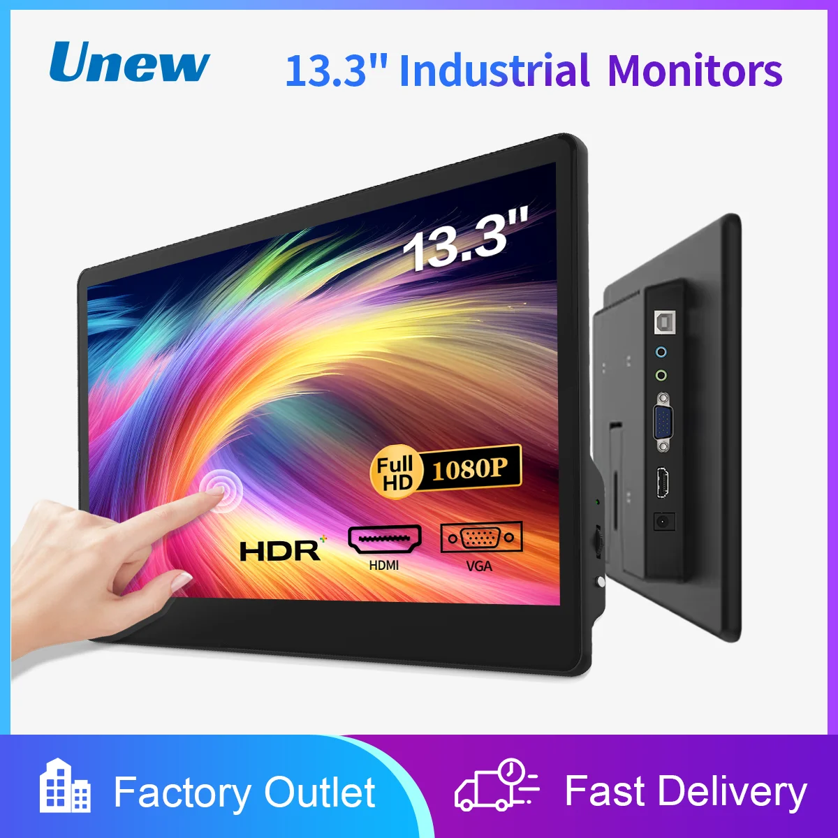 13.3 inch Touch Screen Monitor FHD 1920X1080 Suitable for Phone Laptop Inside Speaker Compatible with HDMI VGA USB Type-C