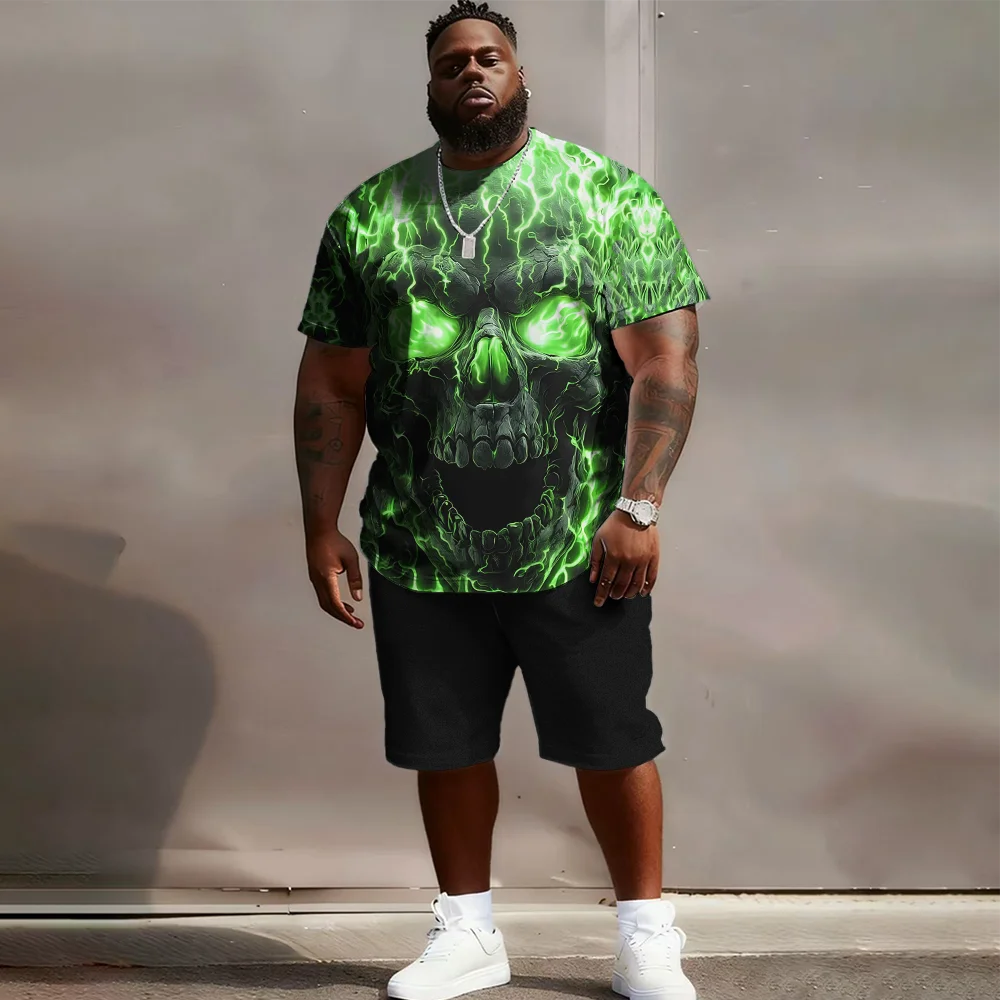 

Мужской комплект с короткими рукавами больших размеров S-9xl: Vibe с краями черепа — большой и высокий крой из двух предметов, мягкая ткань, гладкие рваные черепа