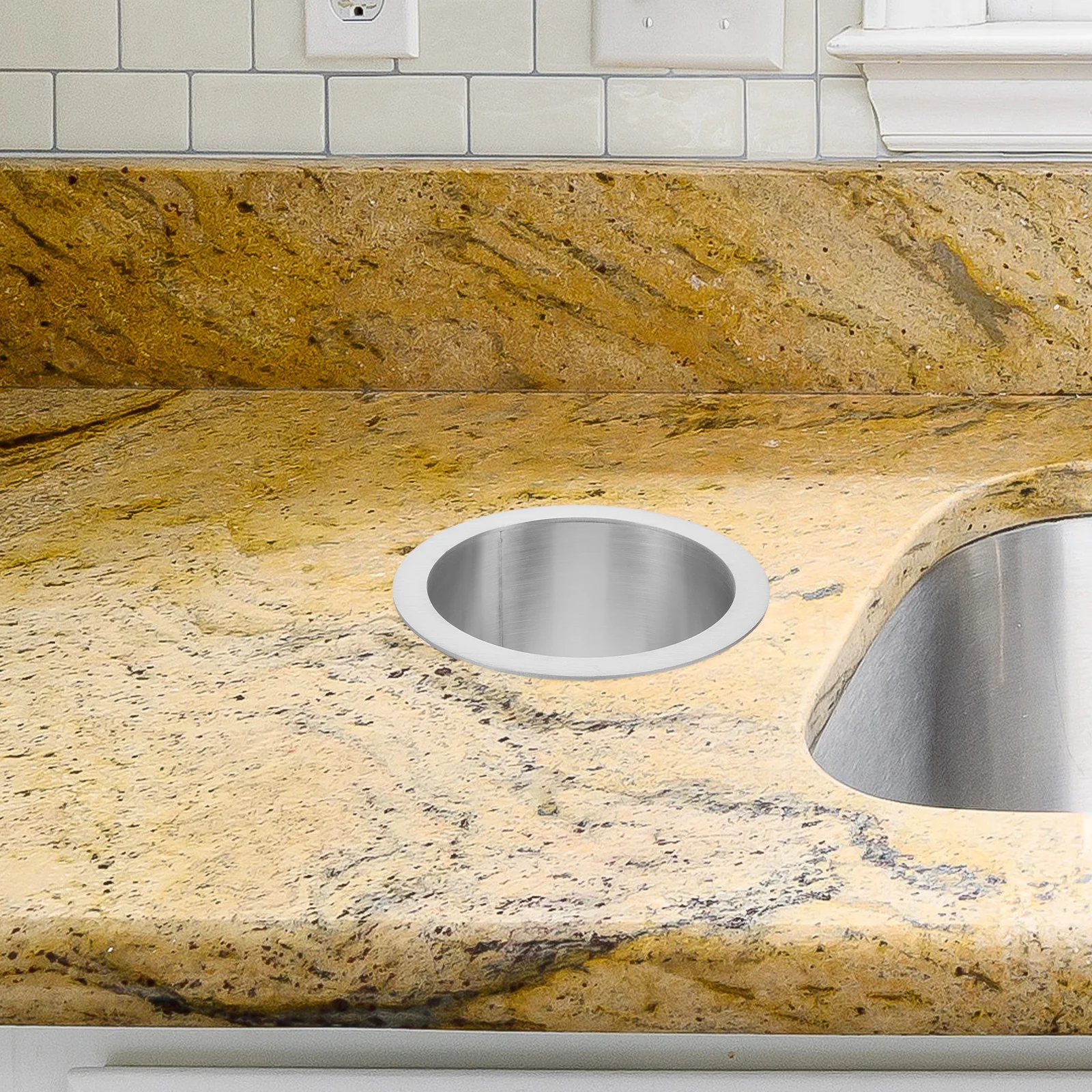 

Round Stainless Steel Trash Chute Grommet Built-in Countertop Kitchen Waste Drop-in Chute Space-Saving