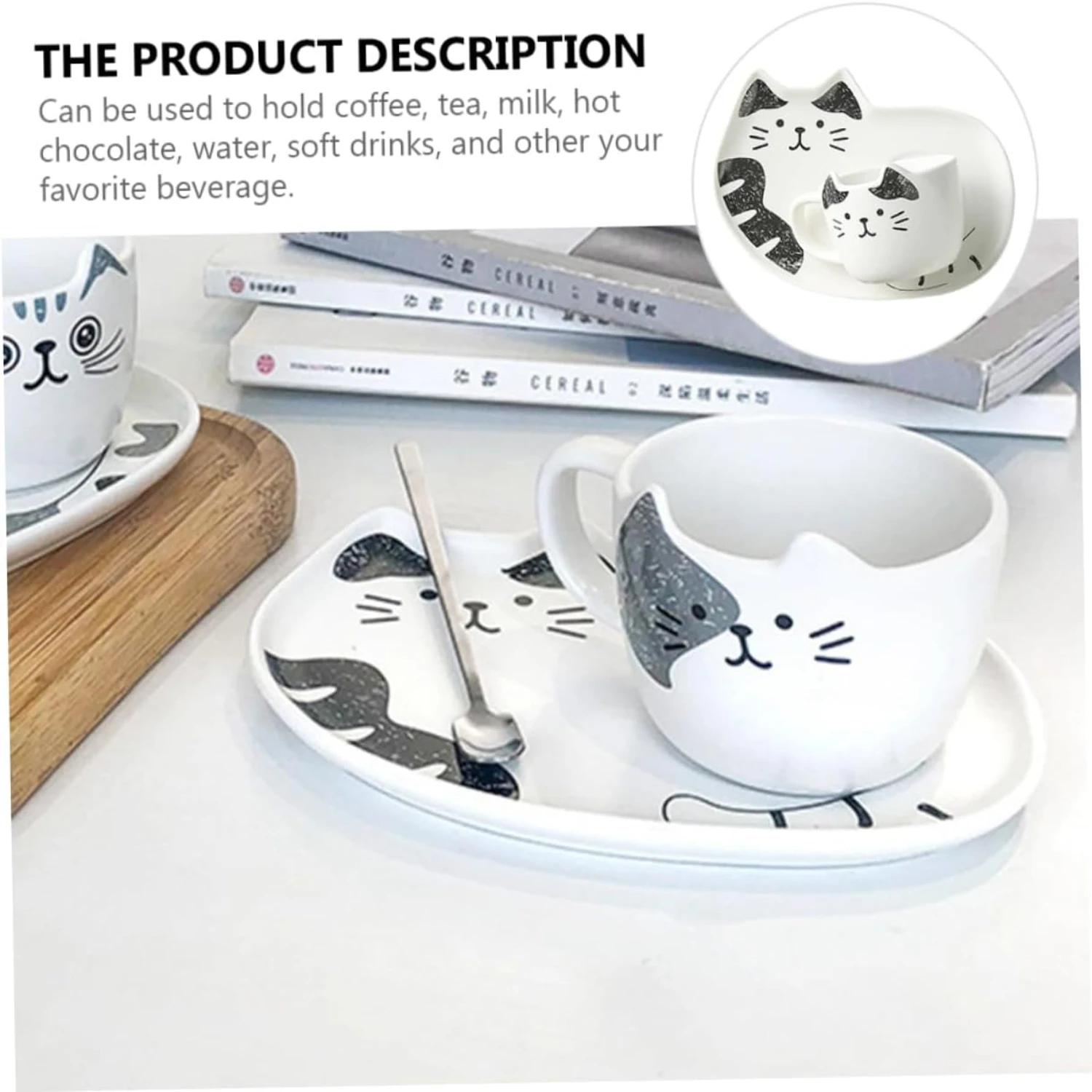 Adorable and Elegant Black Ceramic Cat-Themed Tea Cups and Saucers Set for Cat Lovers and Tea Enthusiasts. Includes Espresso and image 4