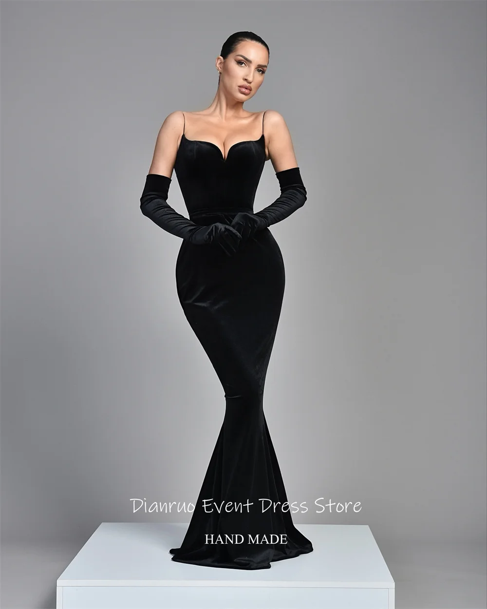 Dianruo فستان سهرة أنيق حورية البحر مخملي مذهل 2025 فيستدوس دي فييستا أشرطة سباغيتي Abiti Da Cerimonia مخصص