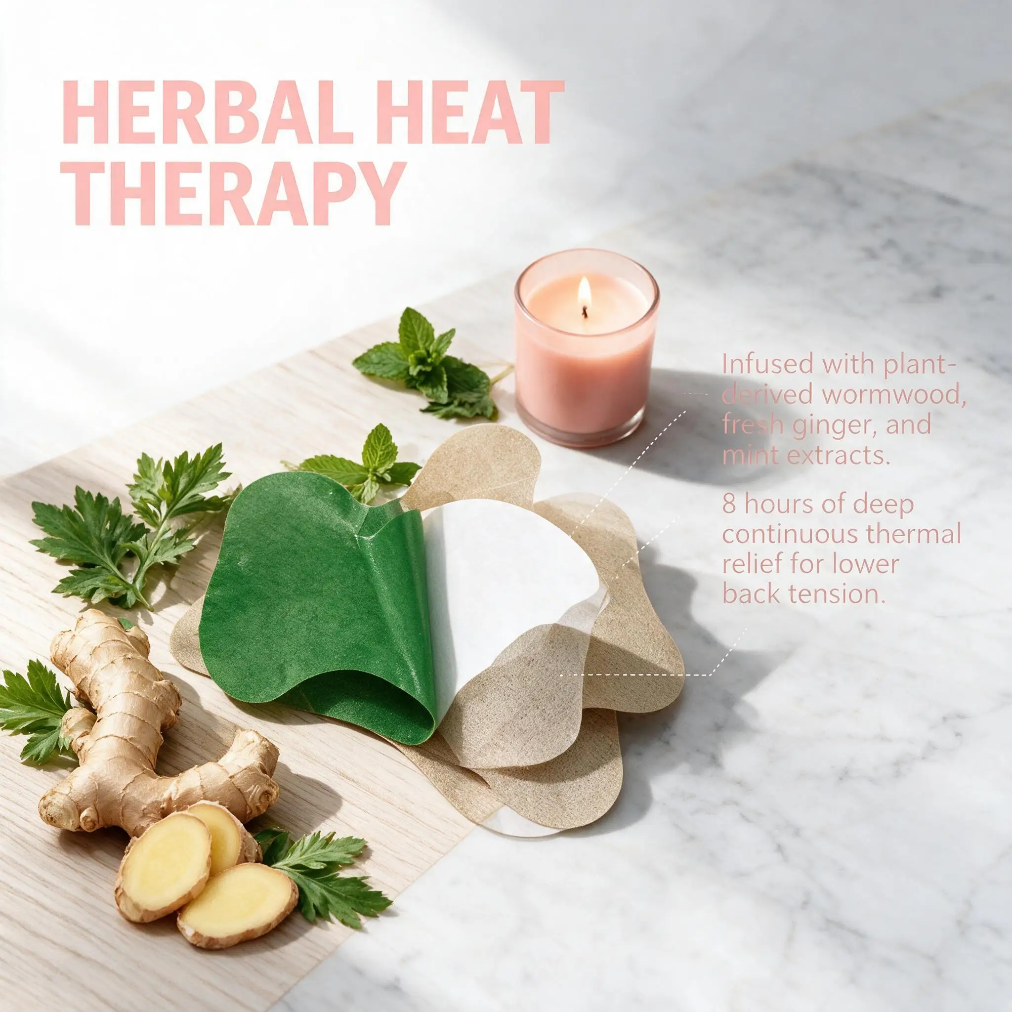 Natural Wormwood Lumbar Patch Self Heating Moxa Back Warmer 12/24/36/60/120Pcs Herbal Heat Patch for Waist Comfort Daily Care