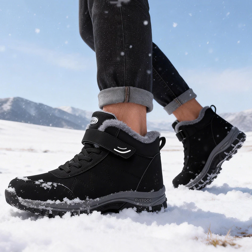 Winter Warm Men Boots With Fur Waterproof Outdoor Sneakers Classic Snow Boots for Men Winter Leather Ankle Boots Men's Shoes view 2