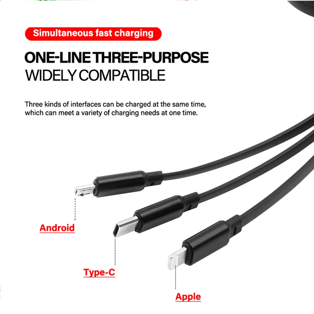 Three In One Data Cable USB Car Charger Head Retractable For Audi A1 A3 8P A4 B5 B6 B7 B8 A5 A6 C5 C6 C7 A7 A8 Q3 Q5 Q7 TT 8V R8