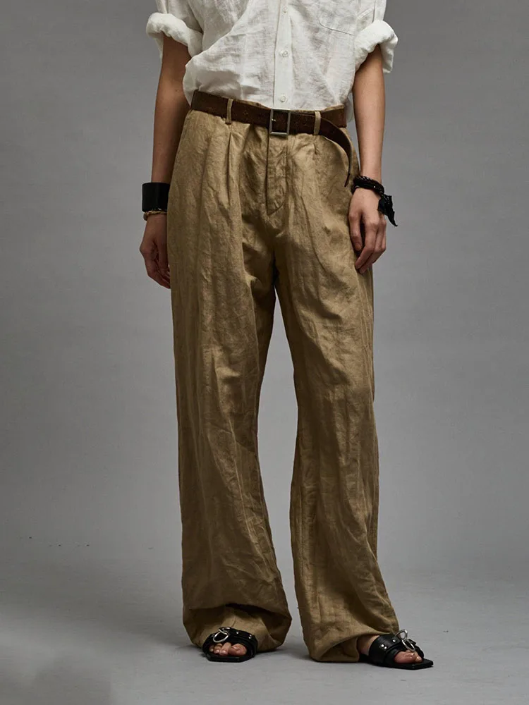 pants y2k spring/summer simple thin wrinkled fabric straight leg trousersWoman trousers2024 high waisted large femme pants