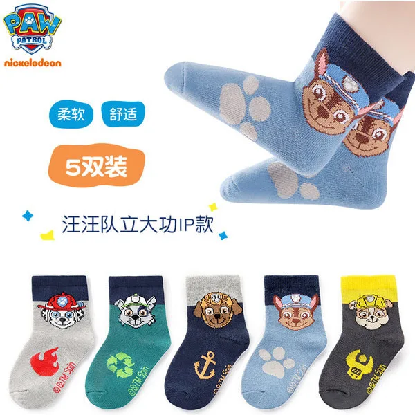 Original Paw Patrol 10PCS=5Pairs Children Socks Baby Boy Sock Age 3-8Y Chase Marshall Rocky Rubble Zuma Boys Girls Cotton Socks