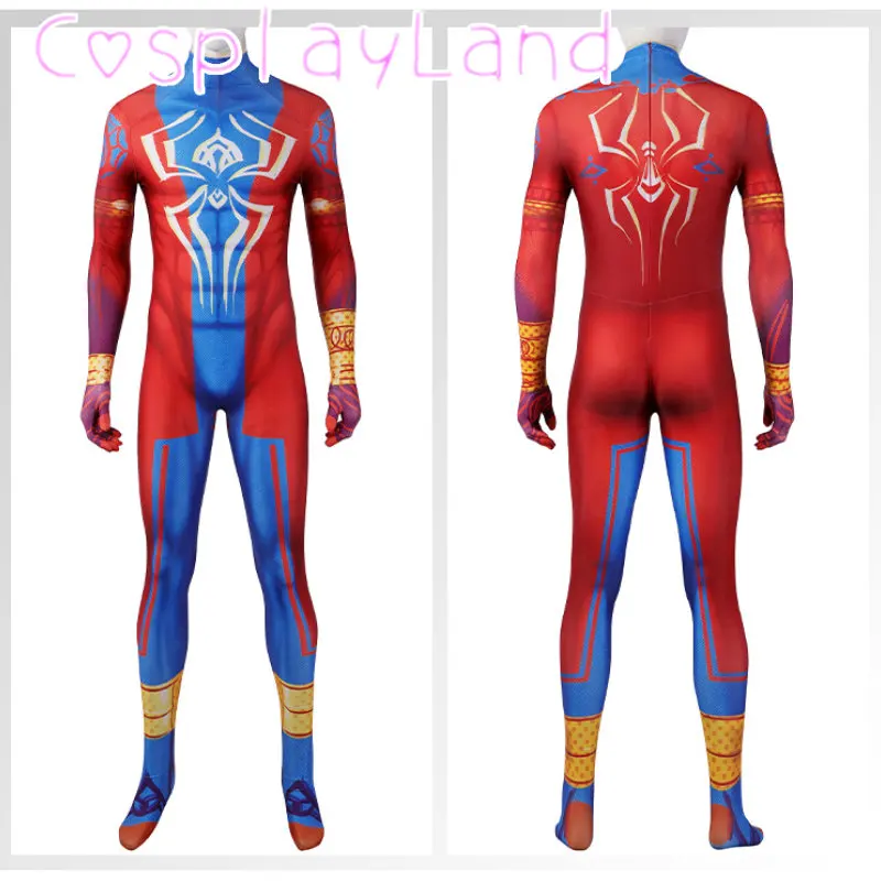 Verkleidung Spinne Cosplay Kostüm Spandex Zentai Anzug mit roter Maske Halloween Kostüme ausgefallenes Outfit für Mann Overall