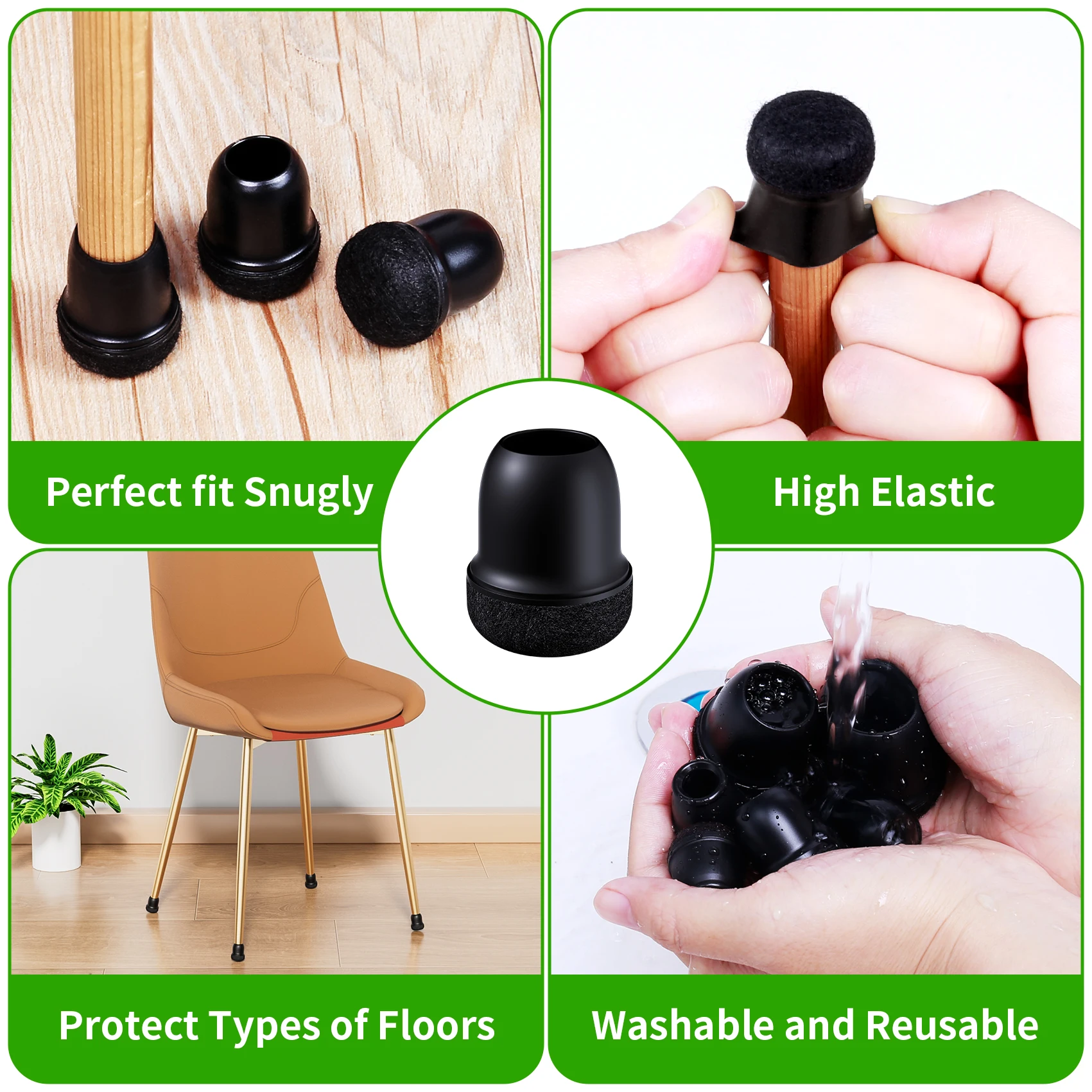 16PCS 의자 다리 보호대 실리콘 두꺼운 랩 펠트 가구 다리 패드 바닥을 긁힘과 소음으로부터 보호하기위한