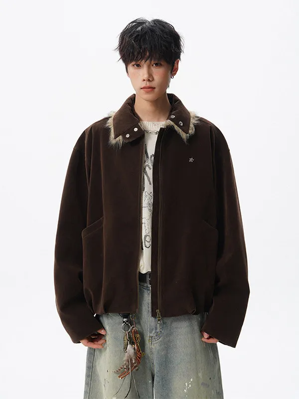 

Men's Suede Cotton Jaet Quilted ort Coat Removable Fur Collar Vintage Workwear Warmth Autumn Winter Faion Streetwear