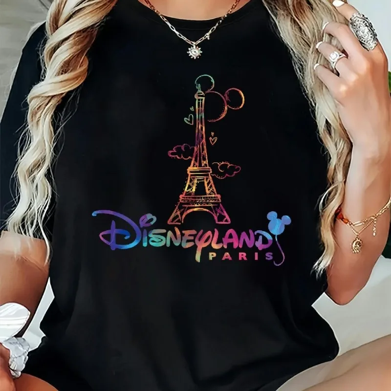 تي شيرت ديزني لاند باريس بنمط القطن الخالص لجميع المواسم، كاجوال وعصري، مناسب لكل من الرجال والنساء #1