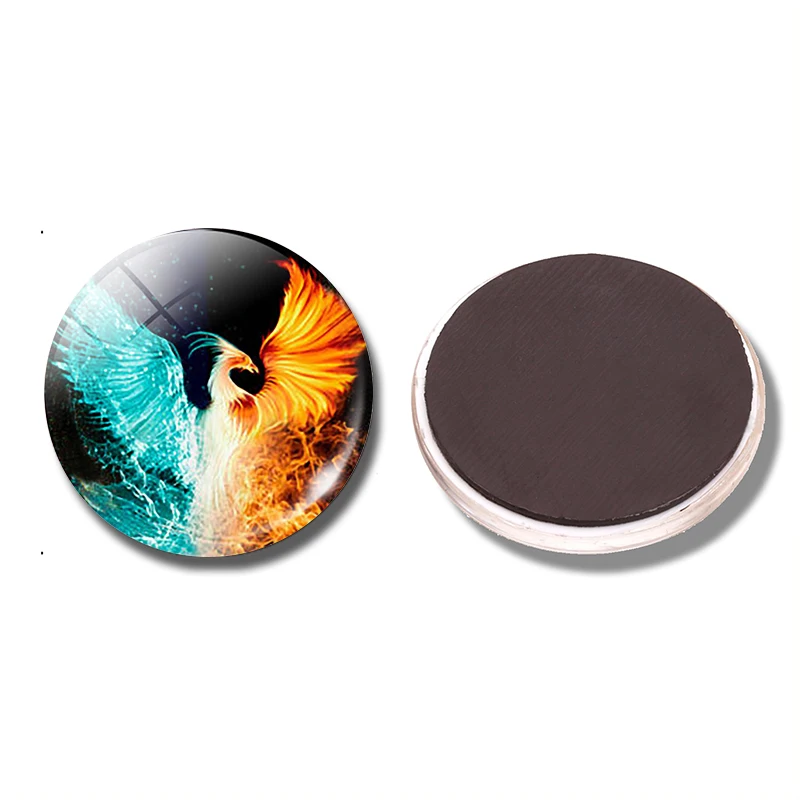 

Fire Water 30 MM Fridge Magnet Phoenix Fire Water Spiritual Glass Cabochon Magnetic Refrigerator Stickers Note Holder Home Decor