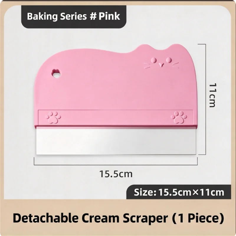 11pcs Cat Cake Scraper Set, Pink Plastic Scrapers, Cake Cream Smoothing baking Decoration Tool