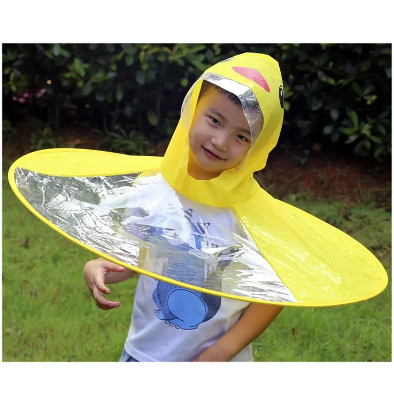 Cute Kids Raincoat Cartoon Duck Children Rain Poncho UFO Shape Kids Rain Coat Outdoor Boy Girl Rain Jacket Windbreaker Umbrella