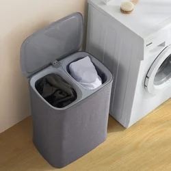 Japanese Style Foldable Fabric Dirty Clothes Basket Storage Basket Household Bathroom Compartment With Lid Laundry Basket