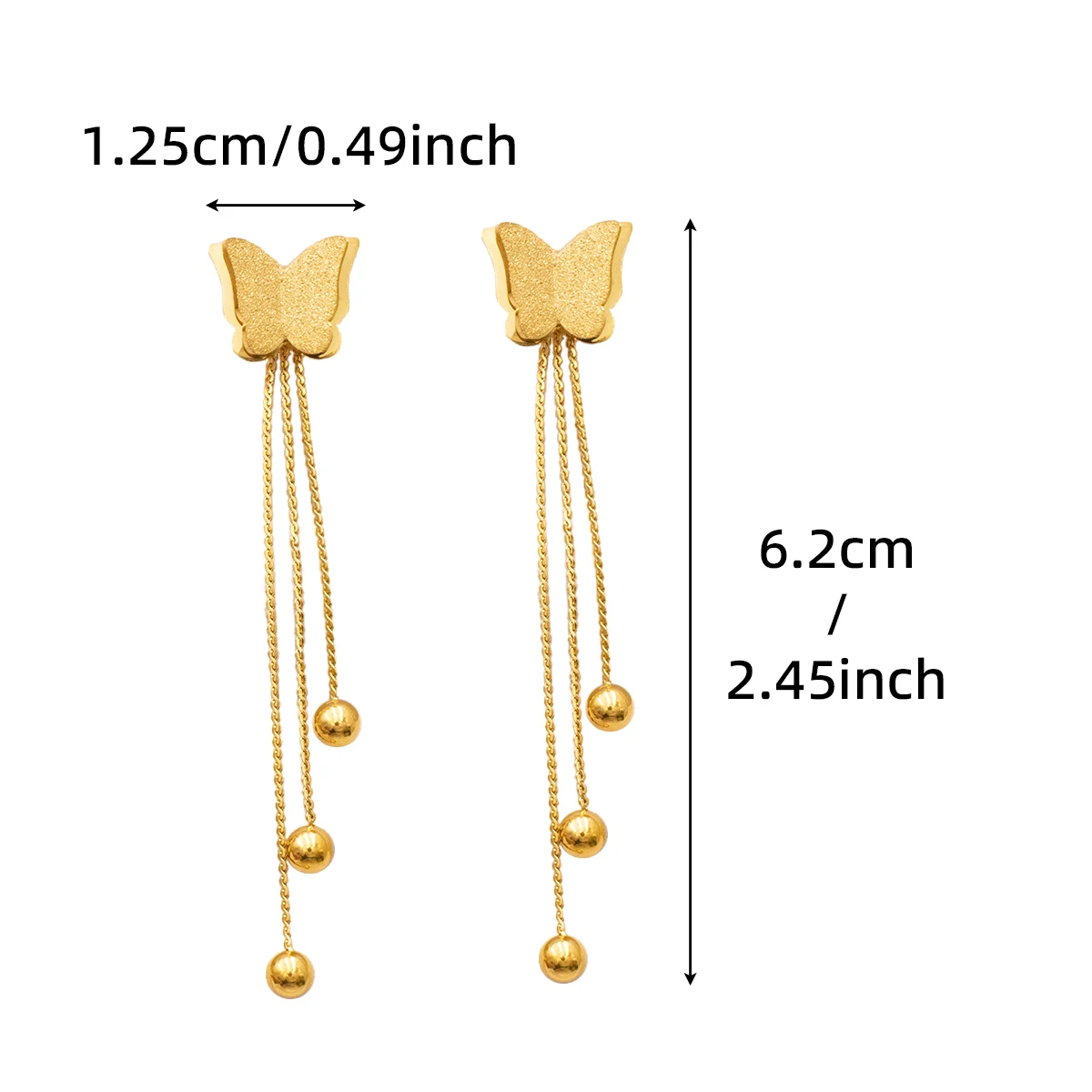 Korean Tassel Butterfly Stud Earrings Stainless Steel Elegant Cute Women's Earrings Metal Chain Fashion Party Jewelry Gift