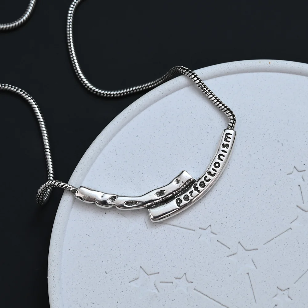 925 Silver Necklace Irregular Textured Bar Pendant Choker Engraved Word Punk for Women Girl Jewelry Gift Dropshipping Wholesale