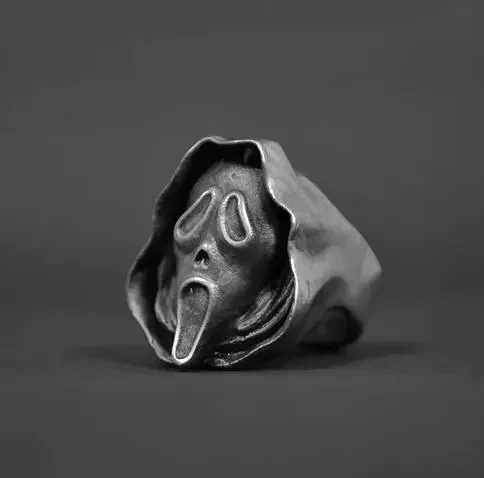 Men\'s Calvarium Ghost Face Skull Ring Gothic 316L Stainless Steel Biker Ring Motorcycle Jewelry Party Gift OSR817