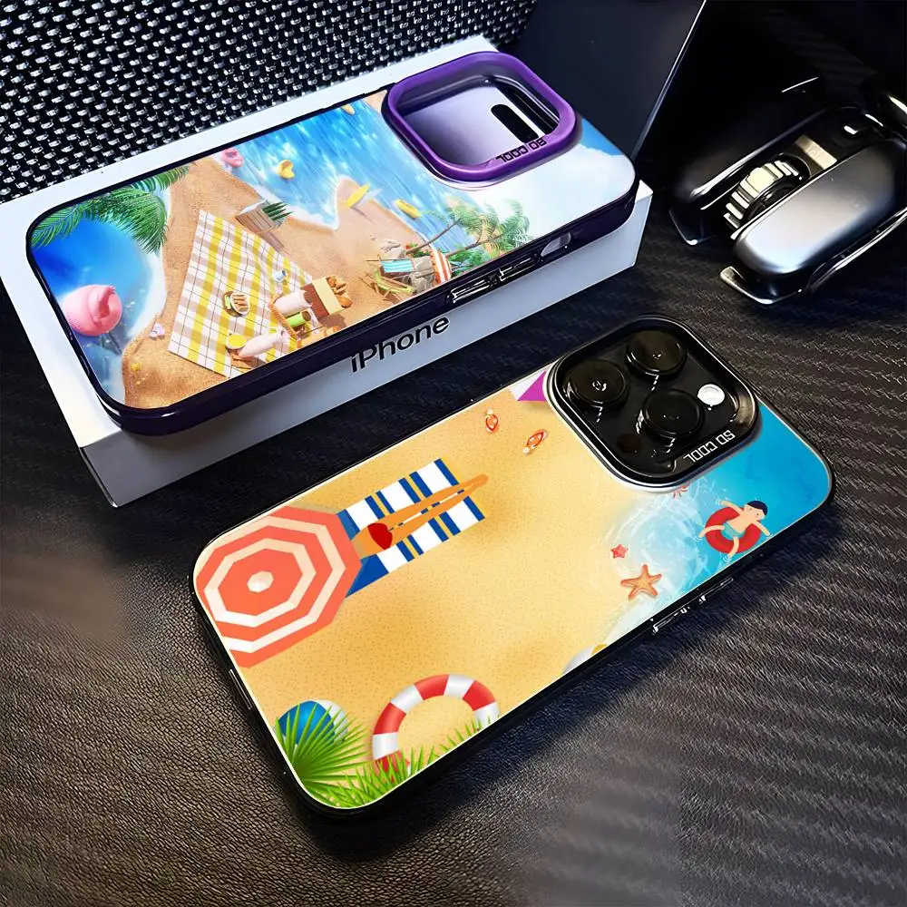

Summer beach Phone Case For iPhone17,16,15,14,13,12,11 Plus,Pro Max Purple Matte Shockproof Cover