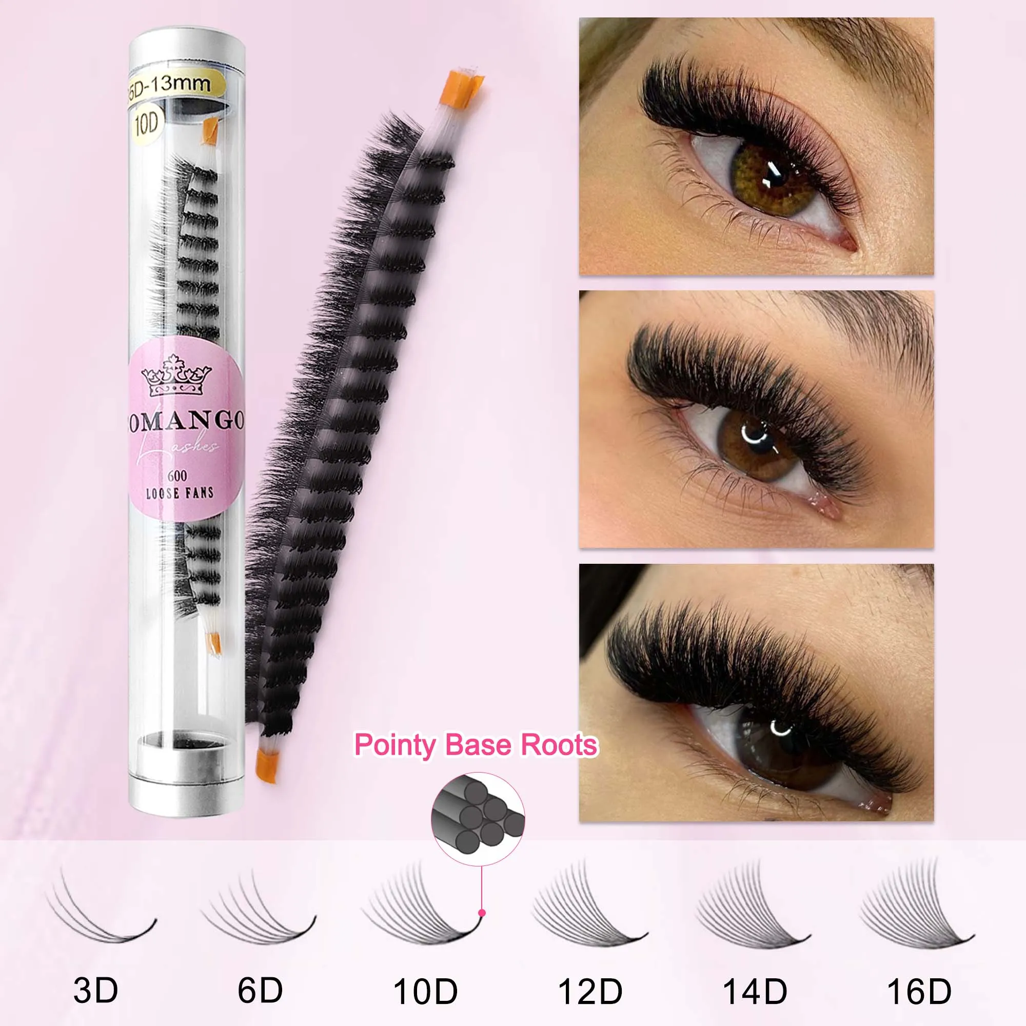 CoMango Portable Premade Fans Eyelash Extension 3d/6d/10d/12d/14d/16d 600 Fans Pointy Base Russian Volume Fake Lash Blister