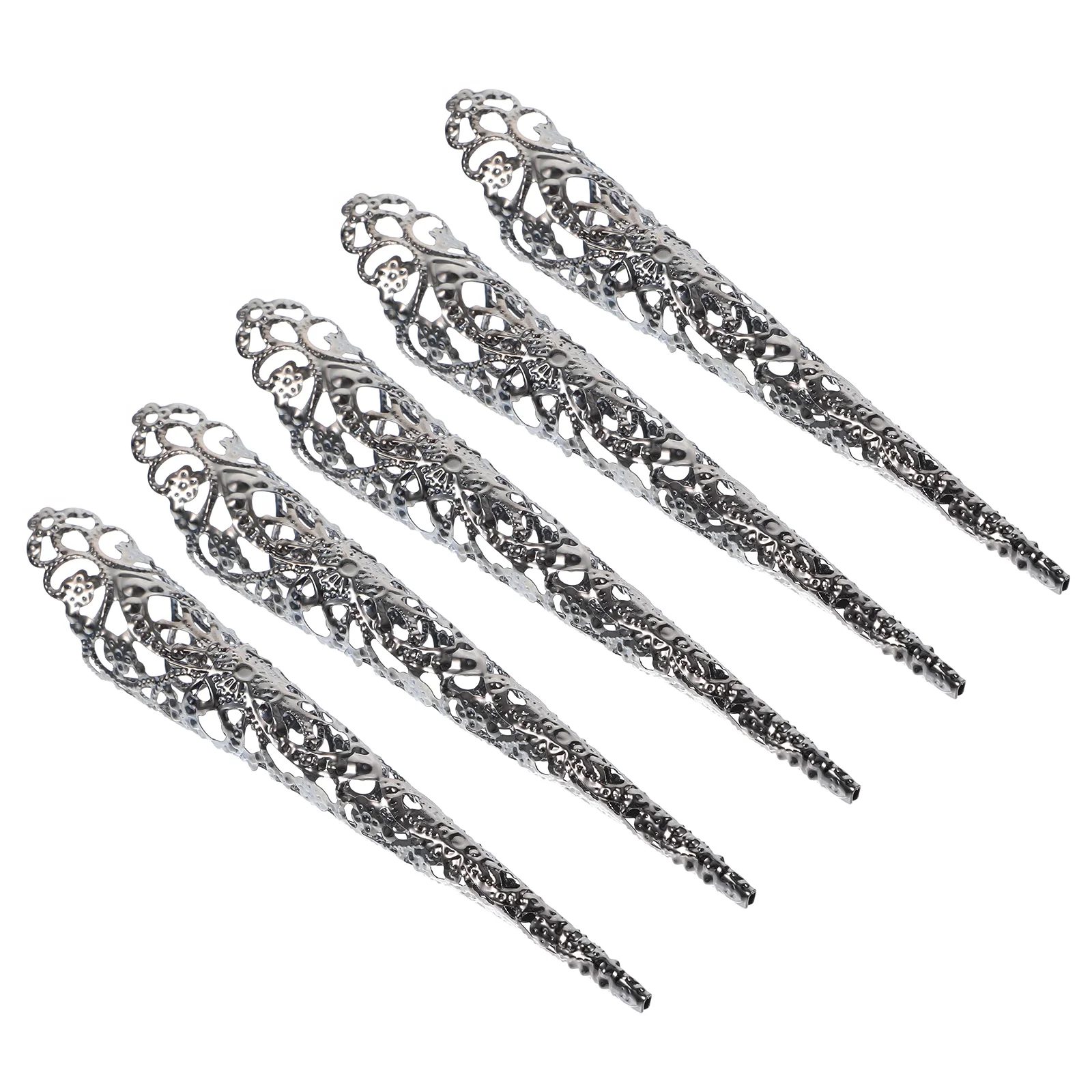 

5 Pcs Black 12cm Finger Claw Rings Hollow Out Design Women Girls Halloween Cosplay Props Nail Tips Metal Accessories