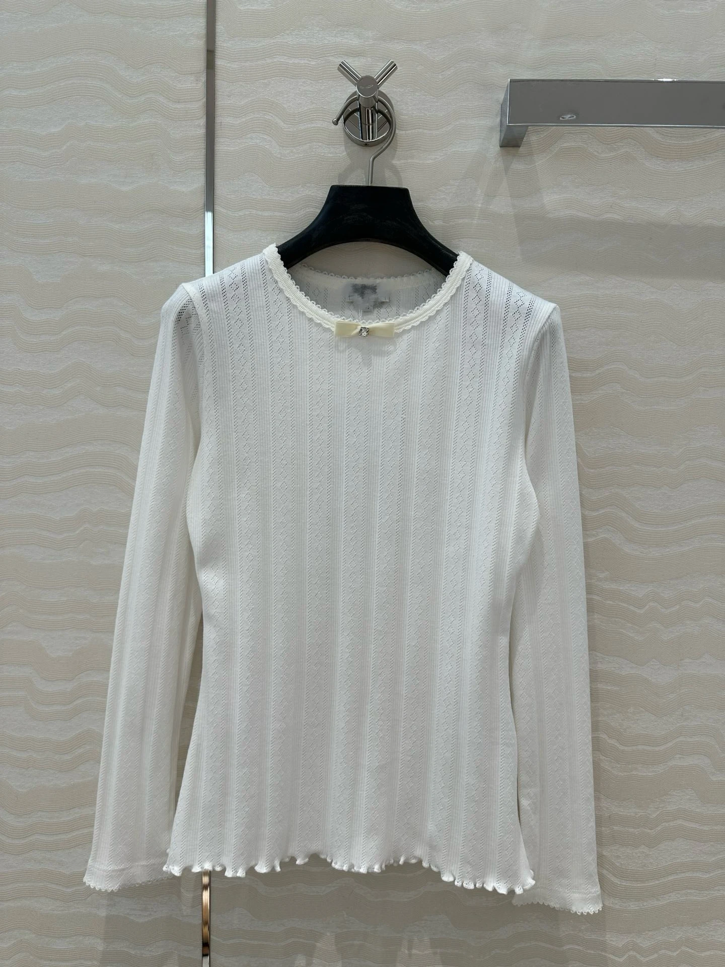 

Женский топ Ele Knot Decorated White High Elastici Slim Fit из чистого хлопка Long Sve Base irt Overhead Top