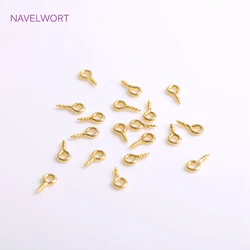 4mm*8mm 18K Gold Plating Screw Eye Component Brass Small Tiny Mini Eye Pins Eyepins Hooks Eyelets Screw Threaded Wholesale
