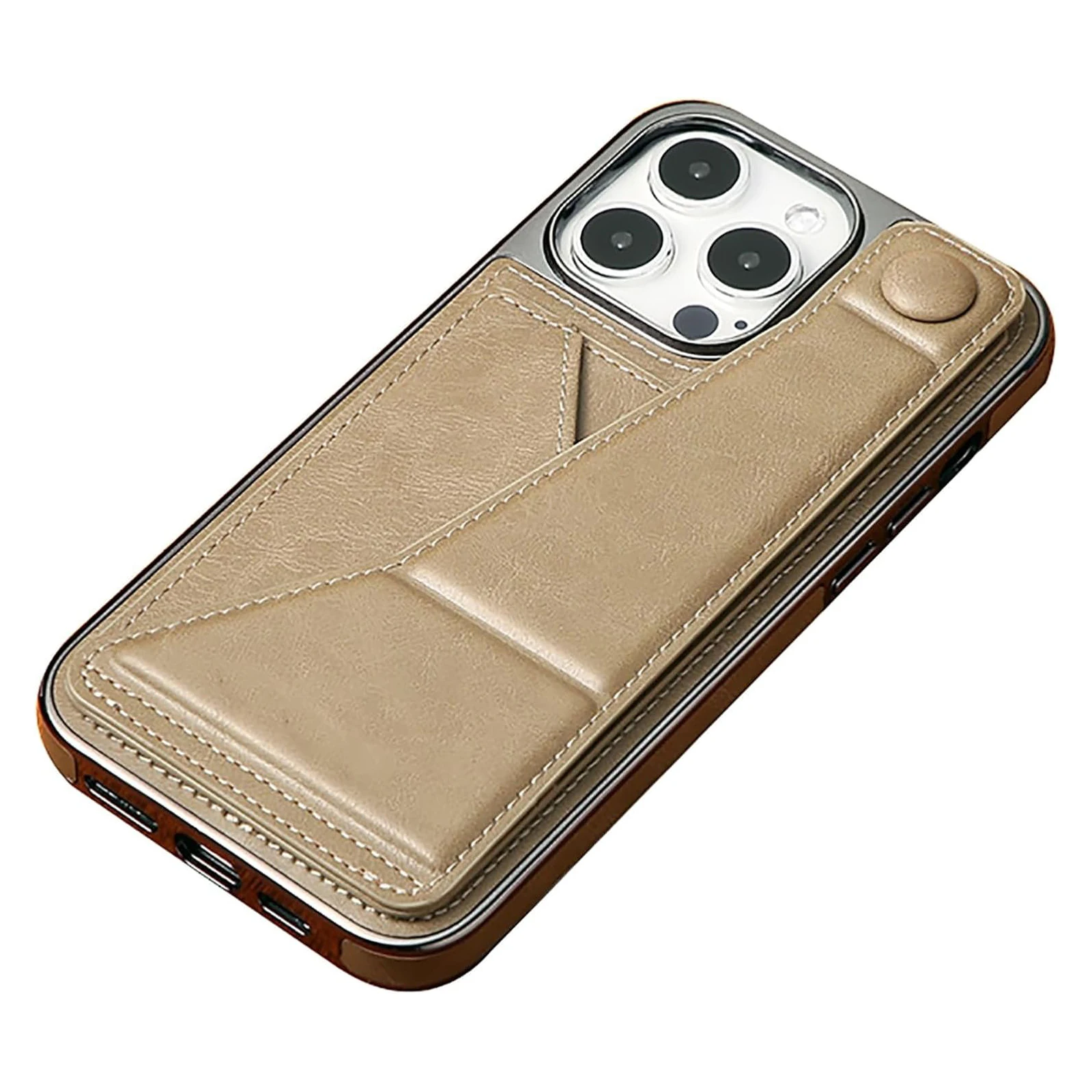 

Wallet Case for iPhone 16 Pro Max/16 Pro/16 Plus/16, Light Luxury Business Plating Frame Leather Case with Card Slot Kickstand