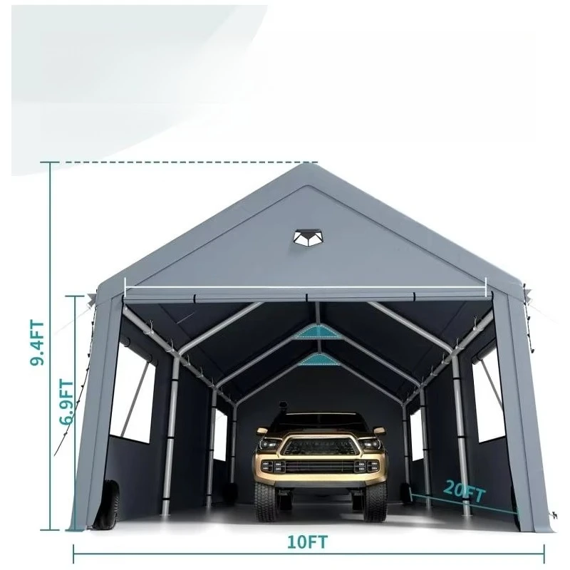 Carport Canopy Single Layer Extra Large Portable Car Tent with Roll-up Windows All-Season Tarp Cover Removable Roof & Side Walls