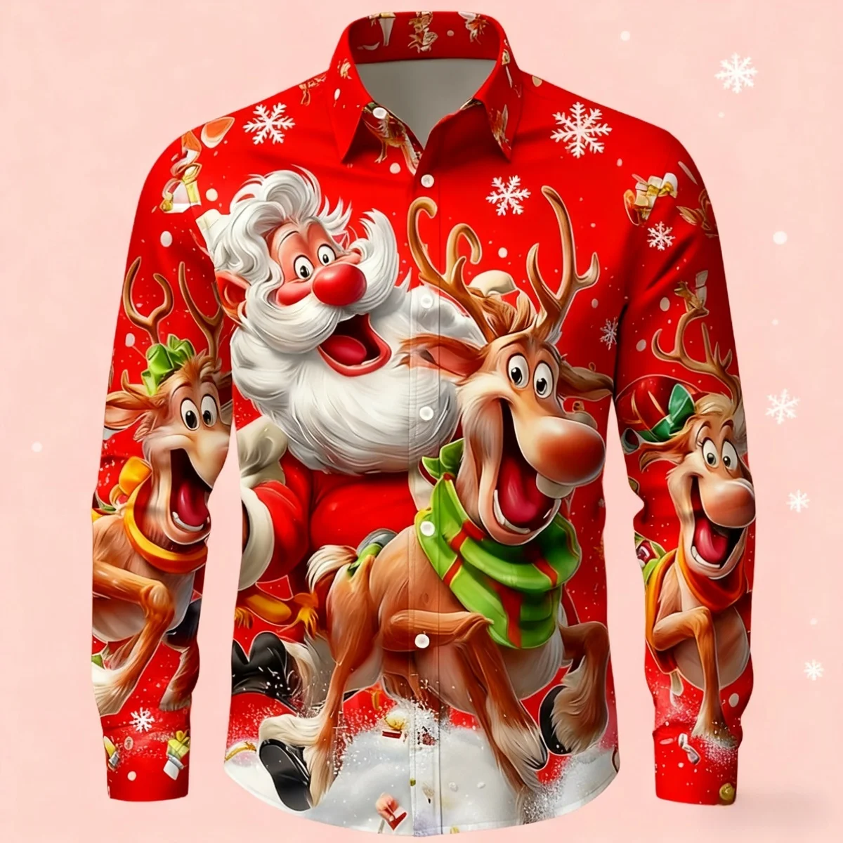 

New Christmas Theme Men's Long Sleeve Shirt Funny Santa Claus Reindeer Printed Tops Autumn Daily Casual Tee Trend Men's Clothing