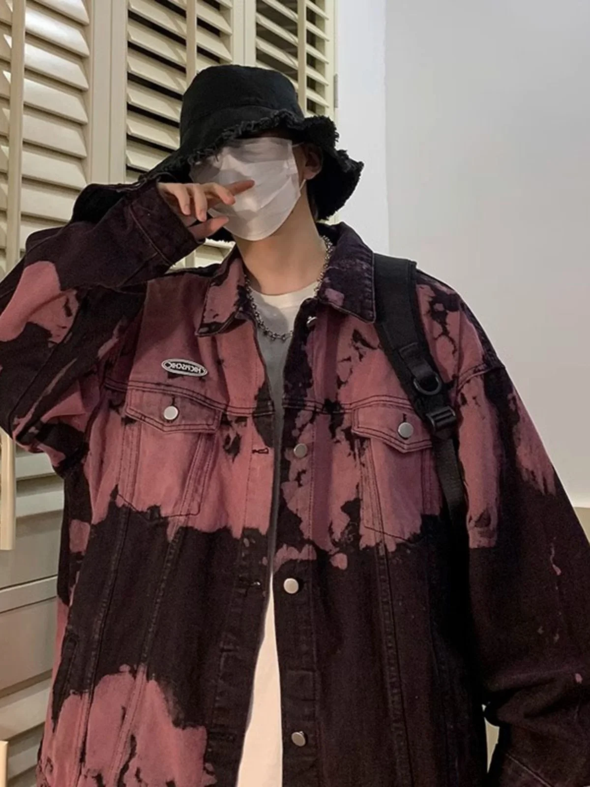 

Trendy Tie Dye Splicing Design Jeans Jaet ex Spring Autumn Sle Casual High Street Workwear Jaet Long Sve Loose Fit