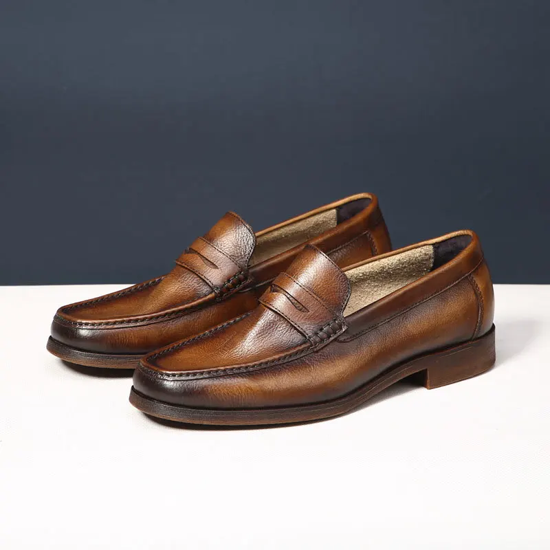 Genuine Leather Mens Loafers Handmade British Style Wedding Party Casual Dress Shoes Summer Autumn Footwear for Men