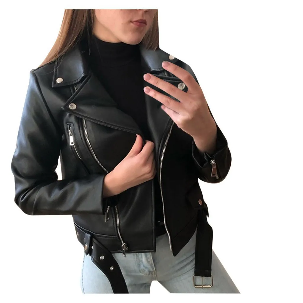 2025 Autumn Winter Women Faux PU Leather Coat Casual Lady Red Motorcycle Jacket Vintage Lapel Short Biker Jacket Women Jacket